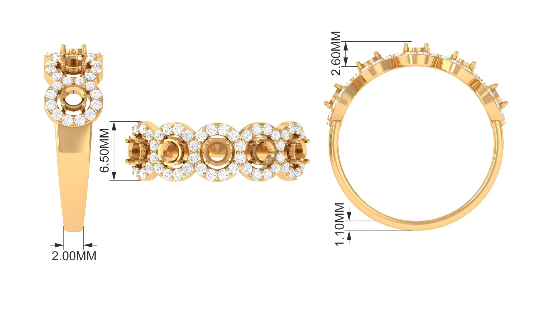 Certified Citrine and Diamond Classic Halo Half Eternity Band Ring