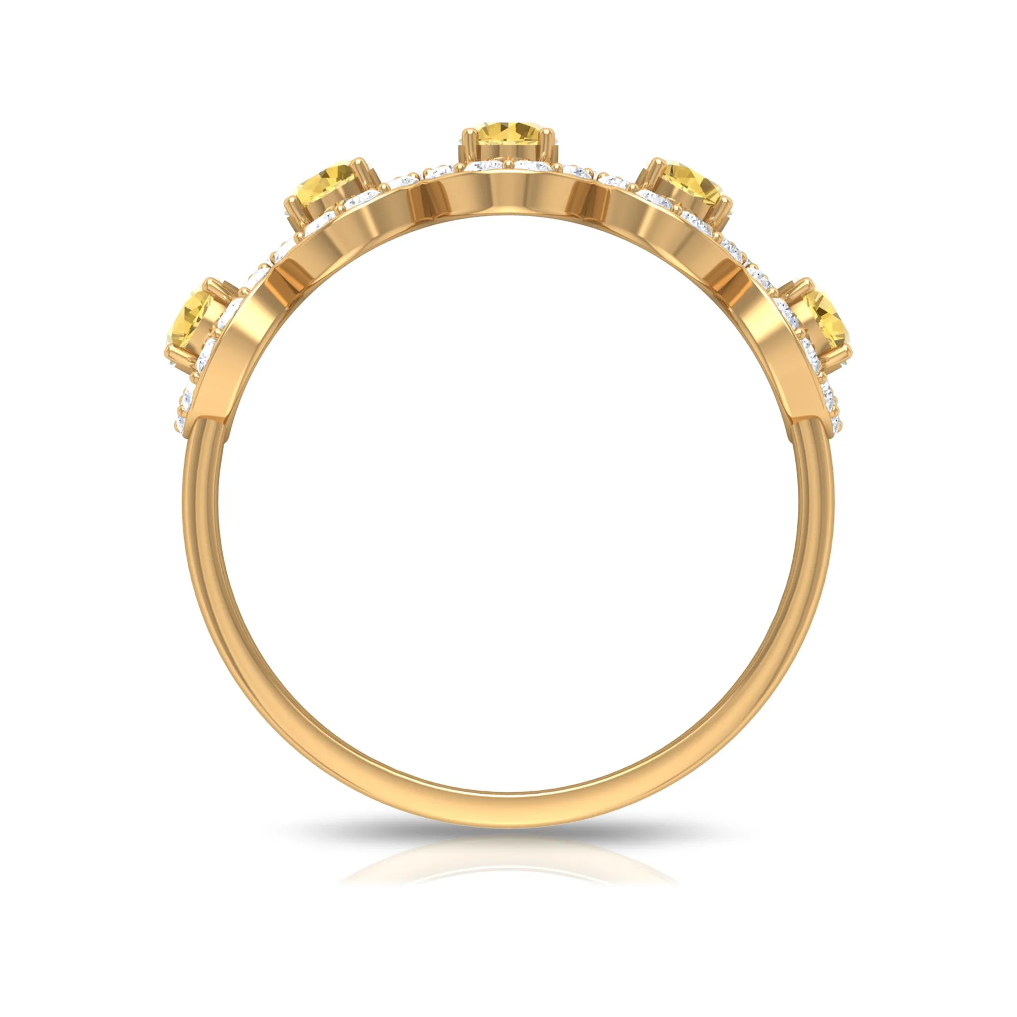 Certified Citrine and Diamond Classic Halo Half Eternity Band Ring
