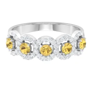 Certified Citrine and Diamond Classic Halo Half Eternity Band Ring