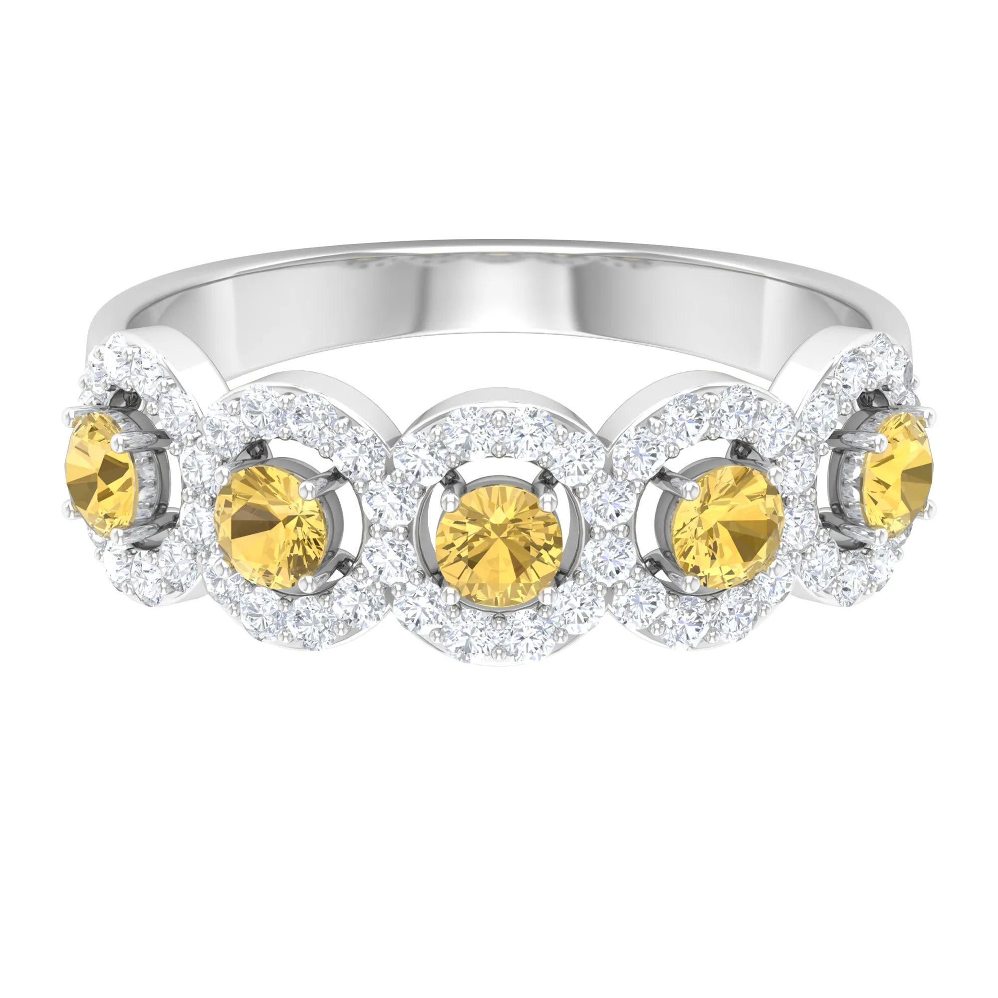 Certified Citrine and Diamond Classic Halo Half Eternity Band Ring