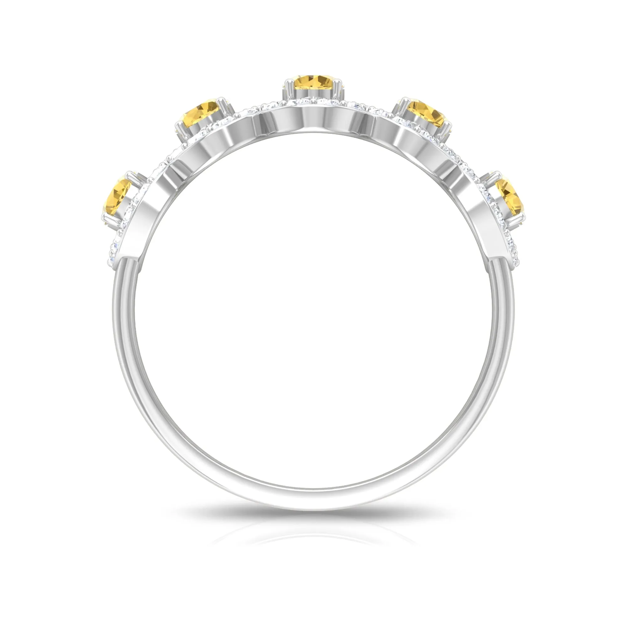 Certified Citrine and Diamond Classic Halo Half Eternity Band Ring