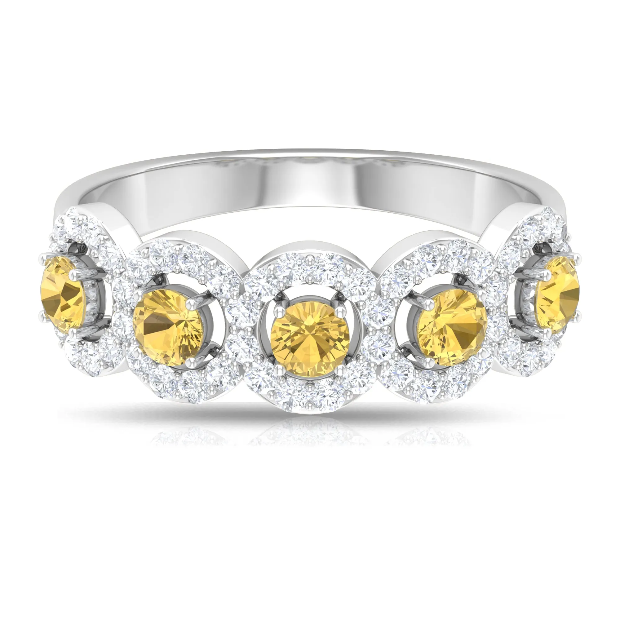Certified Citrine and Diamond Classic Halo Half Eternity Band Ring