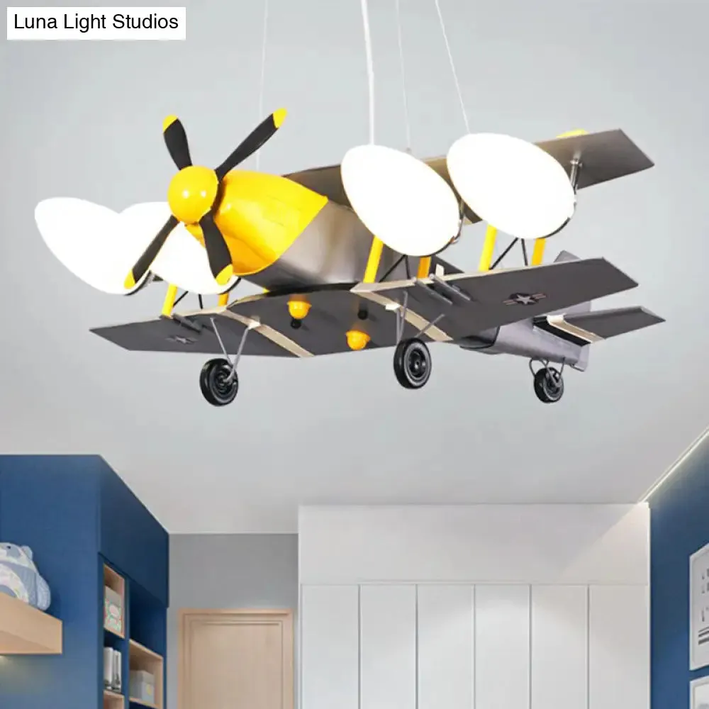 Children's Jet Shape Metallic LED Suspension Lighting - Grey Chandelier for Child's Room