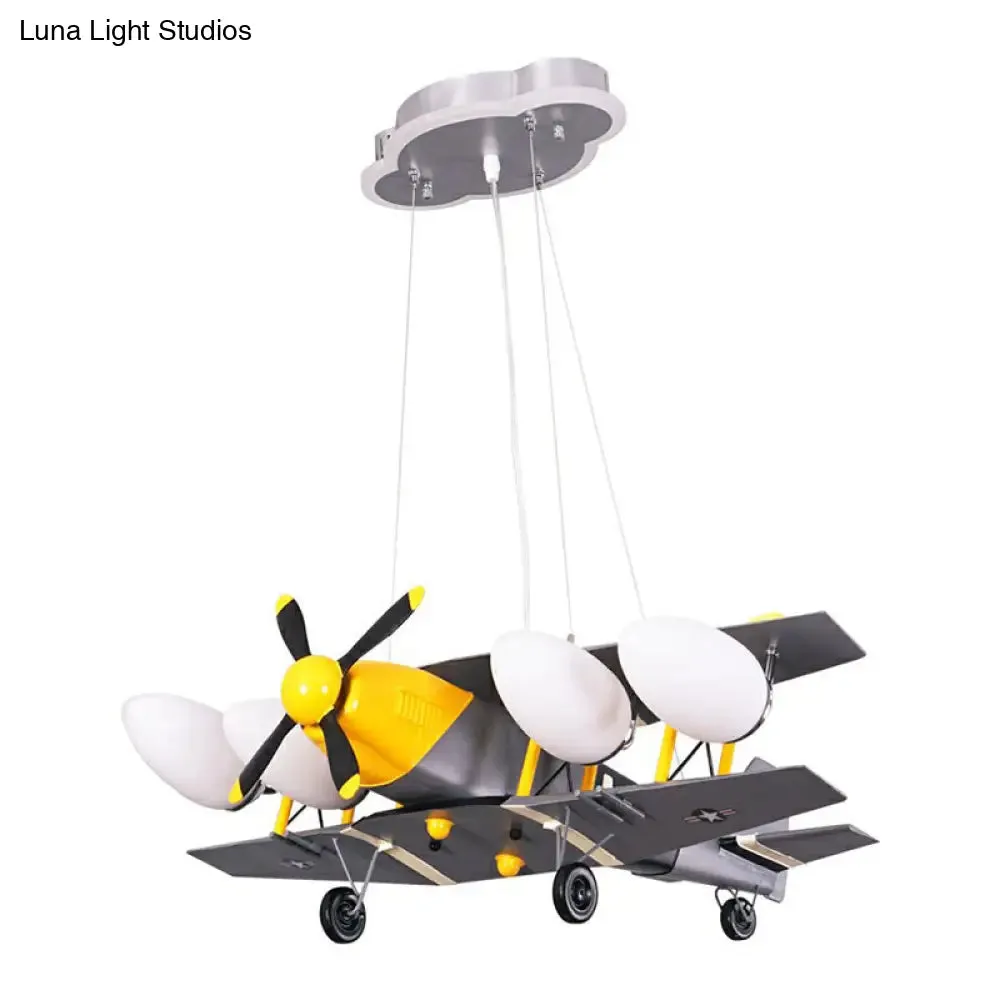Children's Jet Shape Metallic LED Suspension Lighting - Grey Chandelier for Child's Room