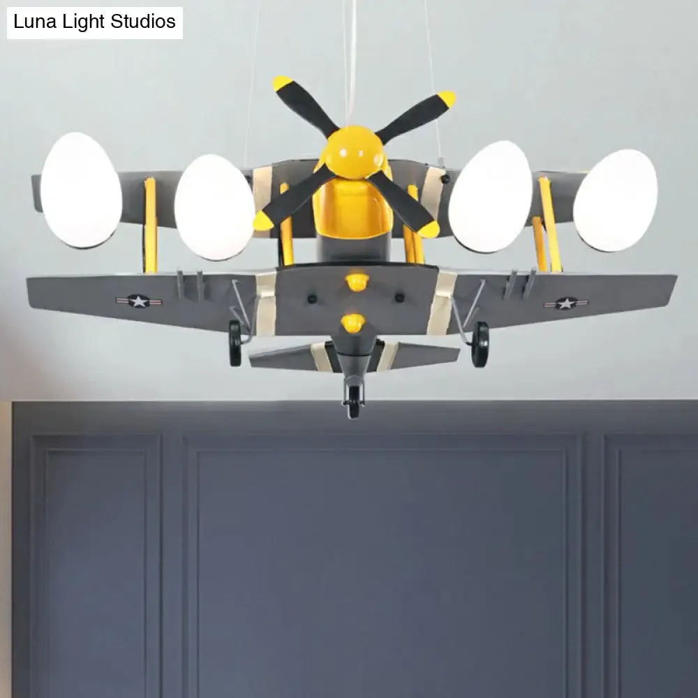 Children's Jet Shape Metallic LED Suspension Lighting - Grey Chandelier for Child's Room