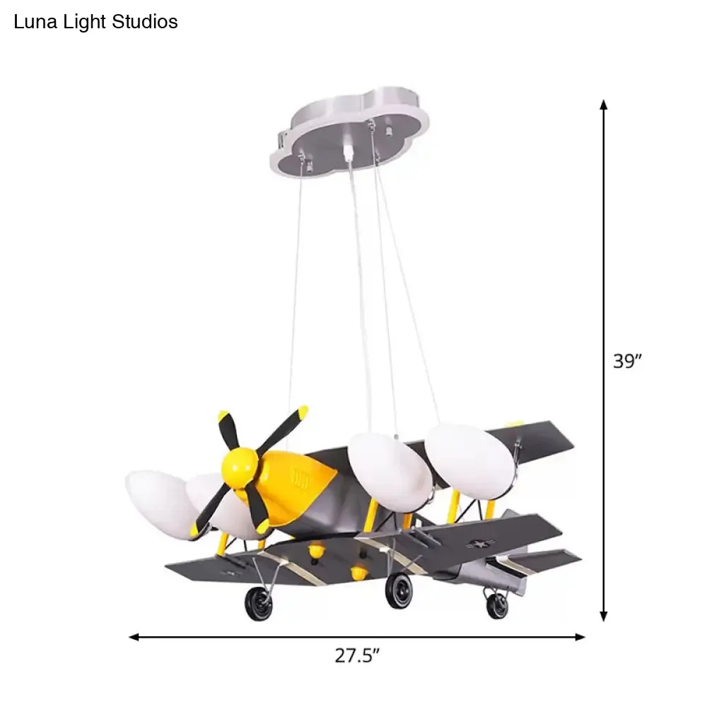 Children's Jet Shape Metallic LED Suspension Lighting - Grey Chandelier for Child's Room