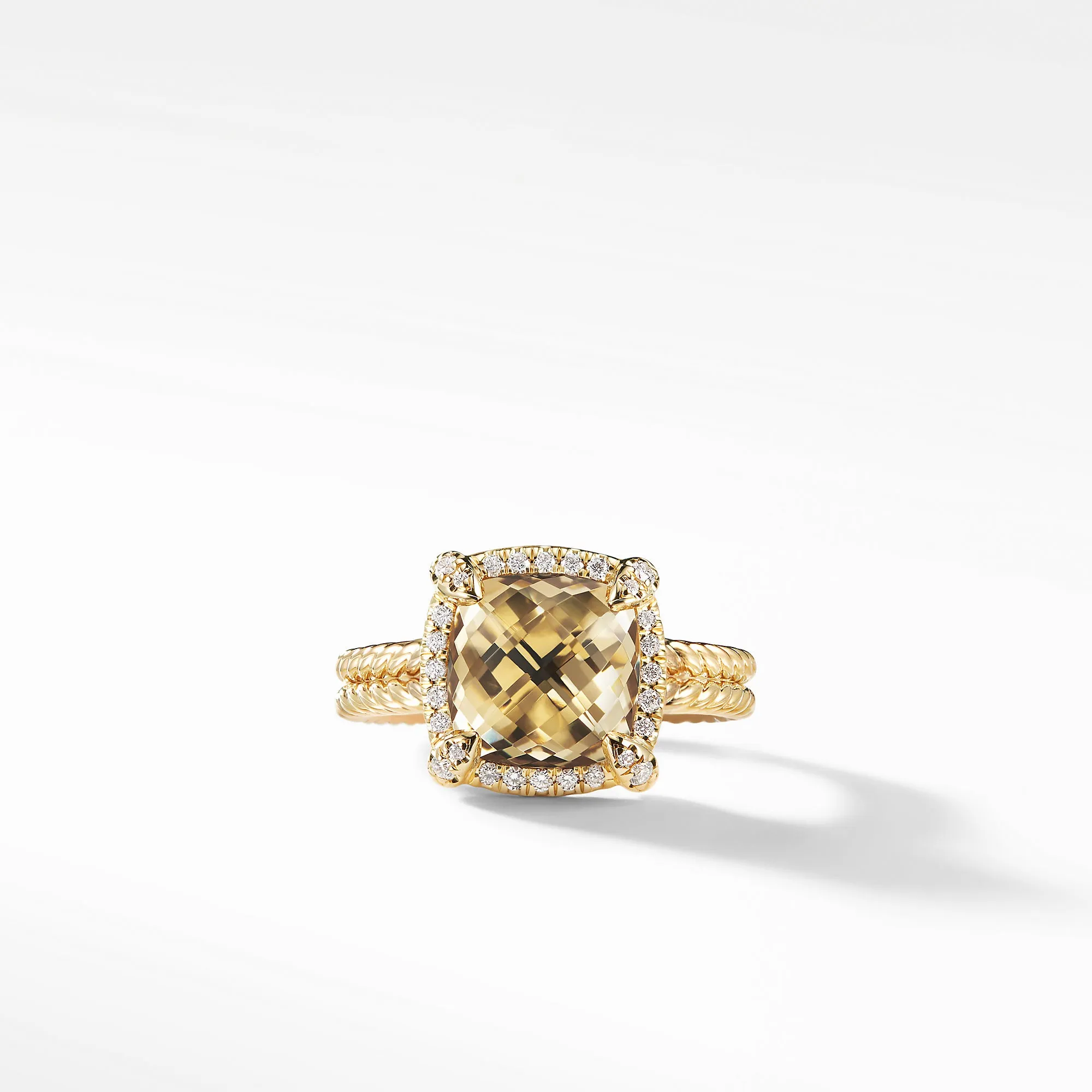Châtelaine® Pavé Bezel Ring with Champagne Citrine and Diamonds in 18K Gold, 9mm, Size 7