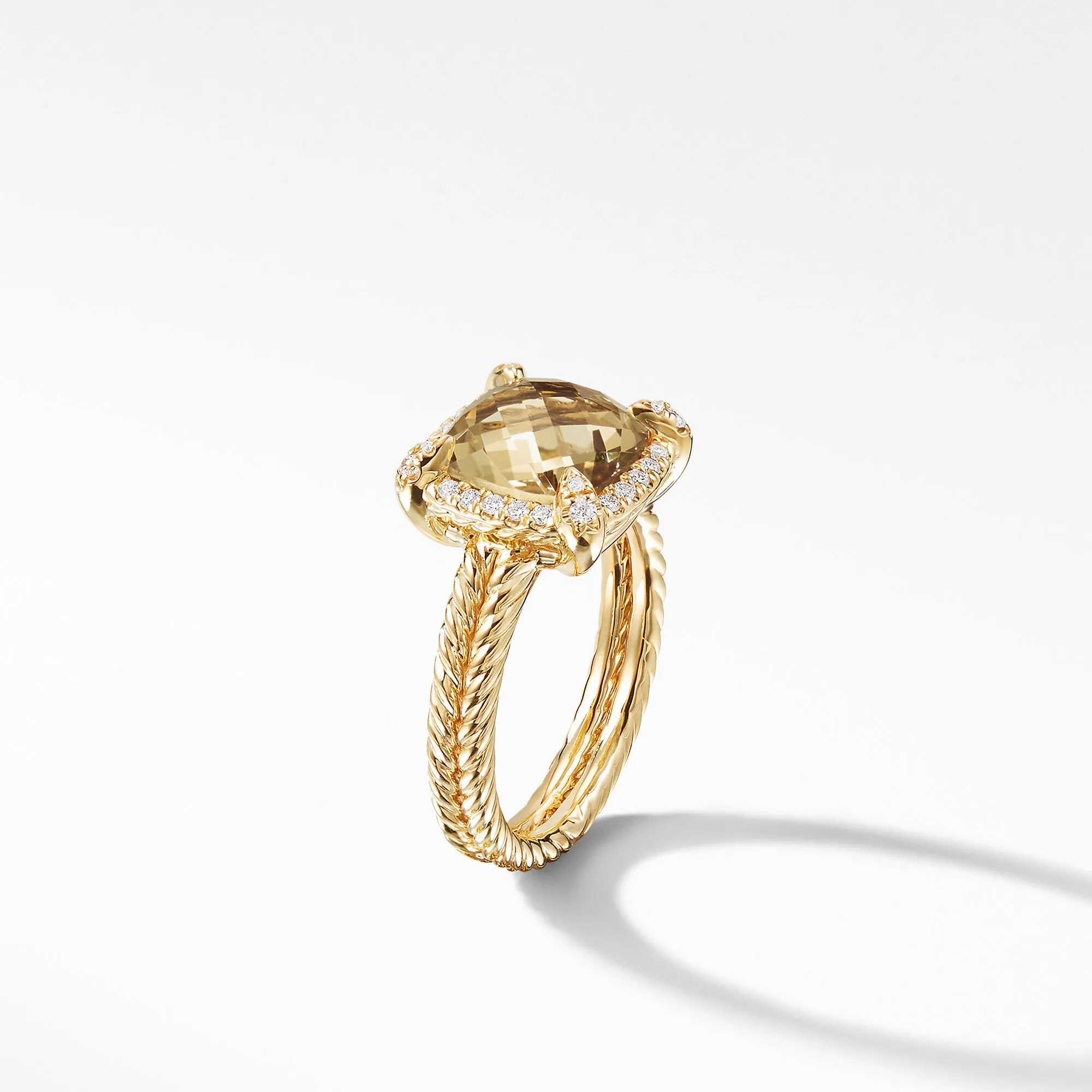 Châtelaine® Pavé Bezel Ring with Champagne Citrine and Diamonds in 18K Gold, 9mm, Size 7