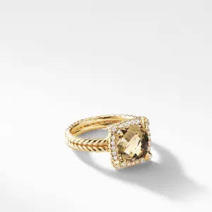Châtelaine® Pavé Bezel Ring with Champagne Citrine and Diamonds in 18K Gold, 9mm, Size 7