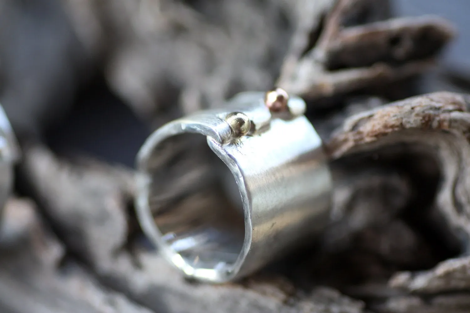 Chunky silver ring personalized with an engraved message