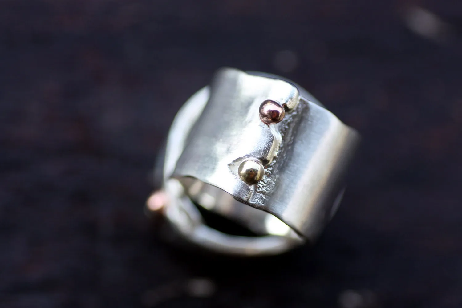 Chunky silver ring personalized with an engraved message