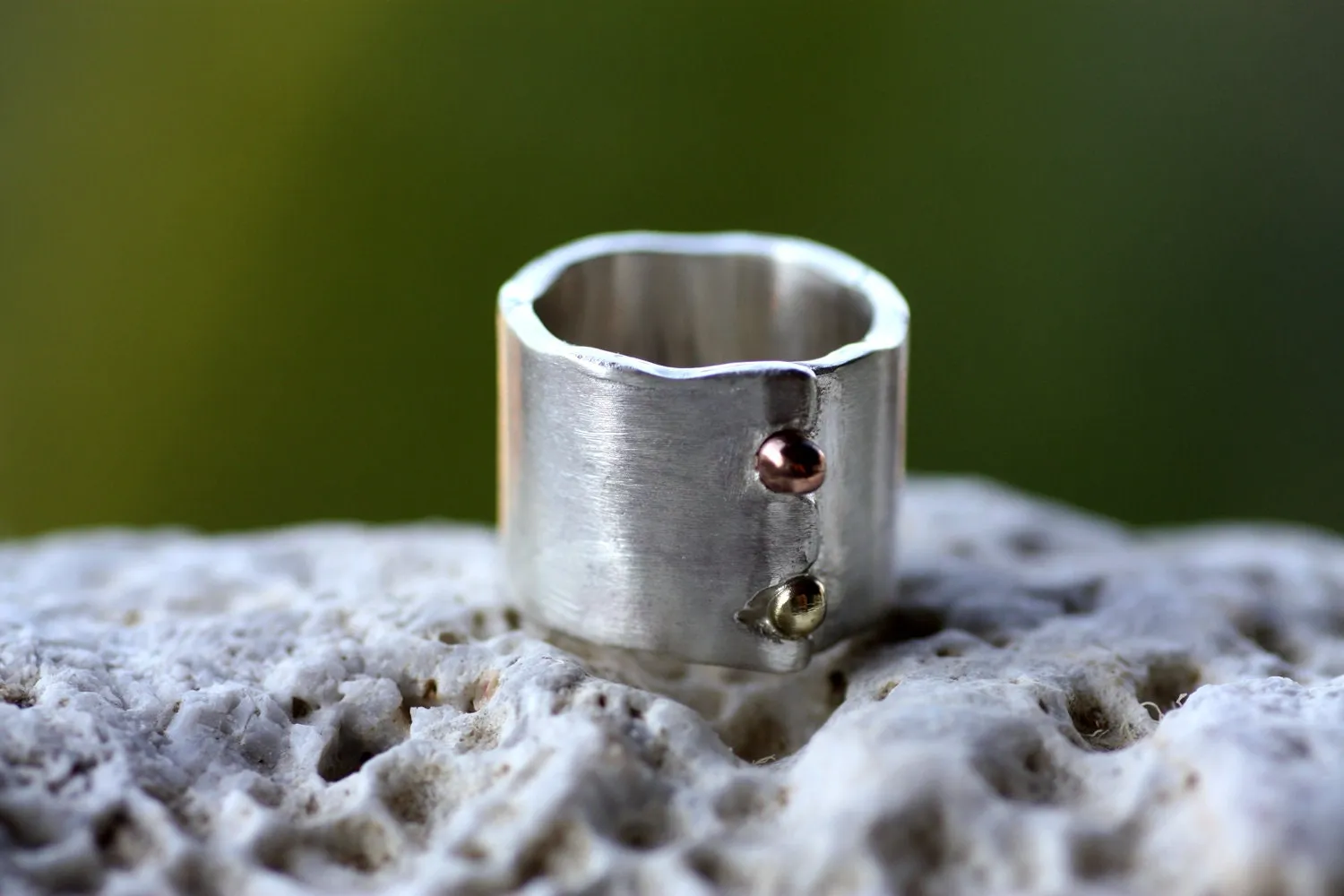 Chunky silver ring personalized with an engraved message