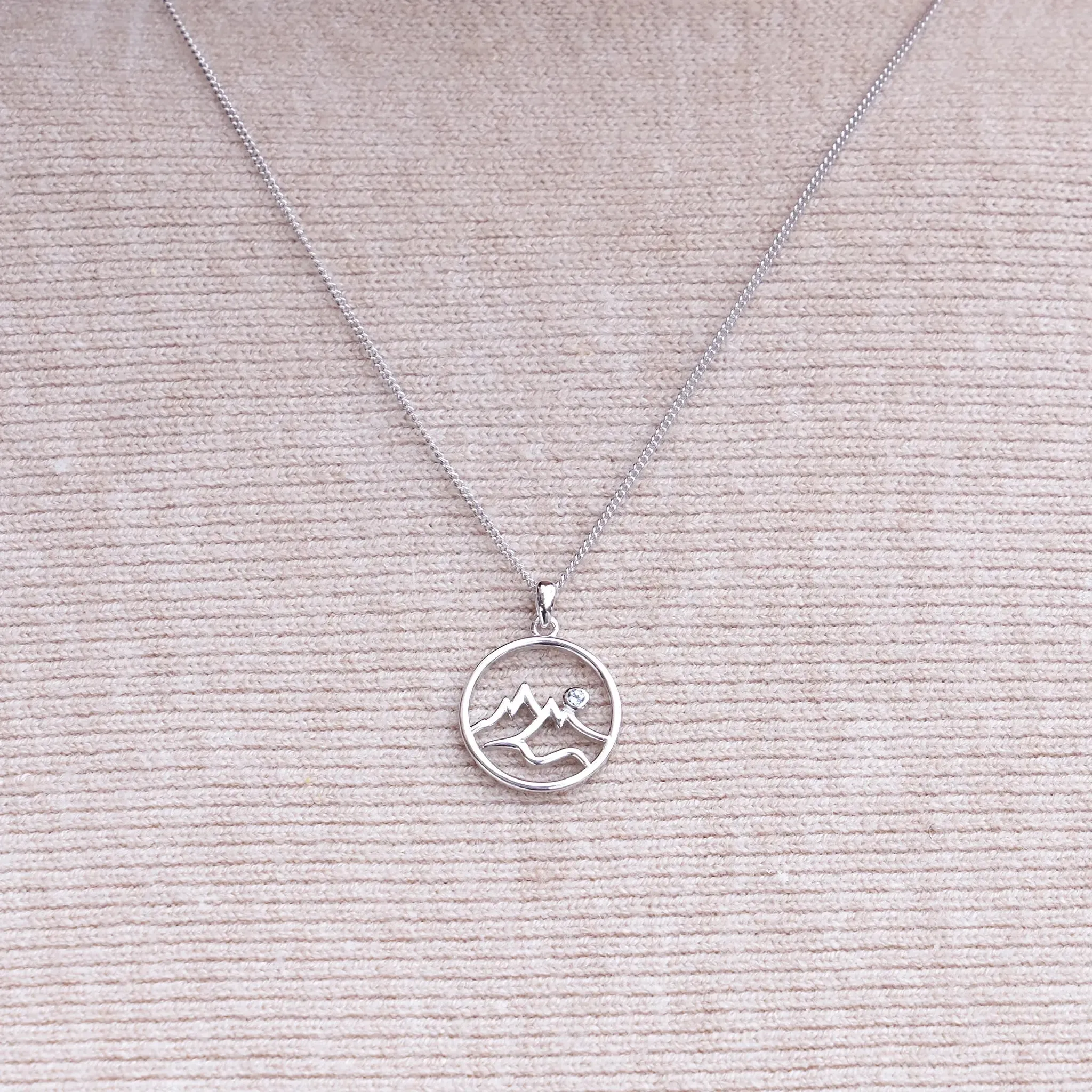 Circle Mountain Silhouette with Blue Topaz Accent Pendant