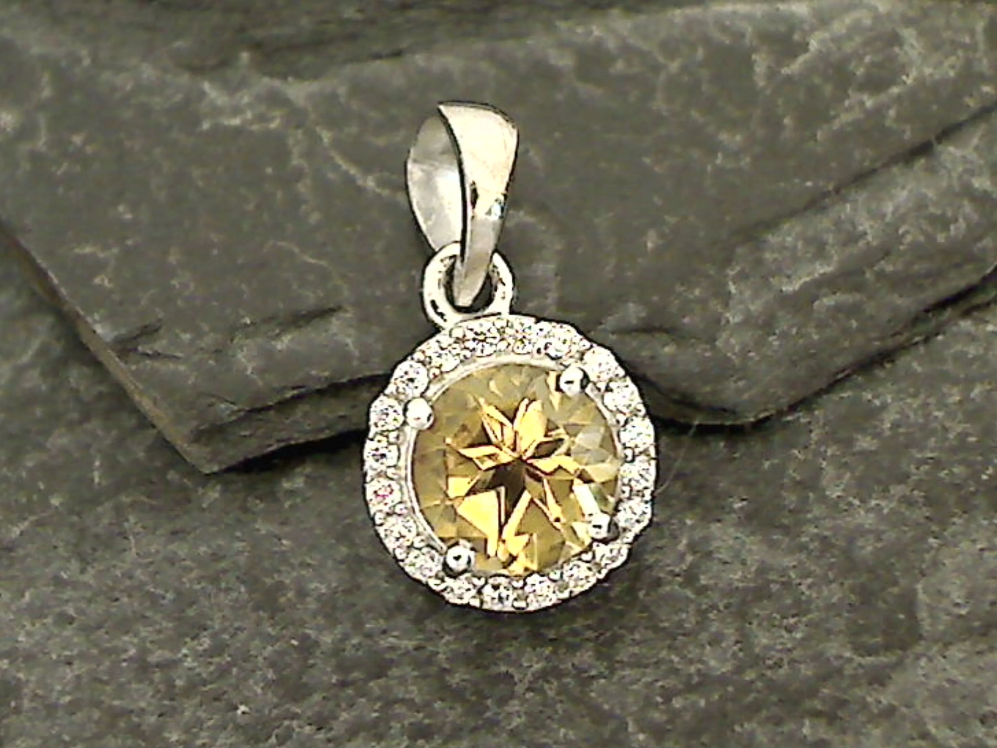 Citrine, CZ, Sterling Silver Small Pendant