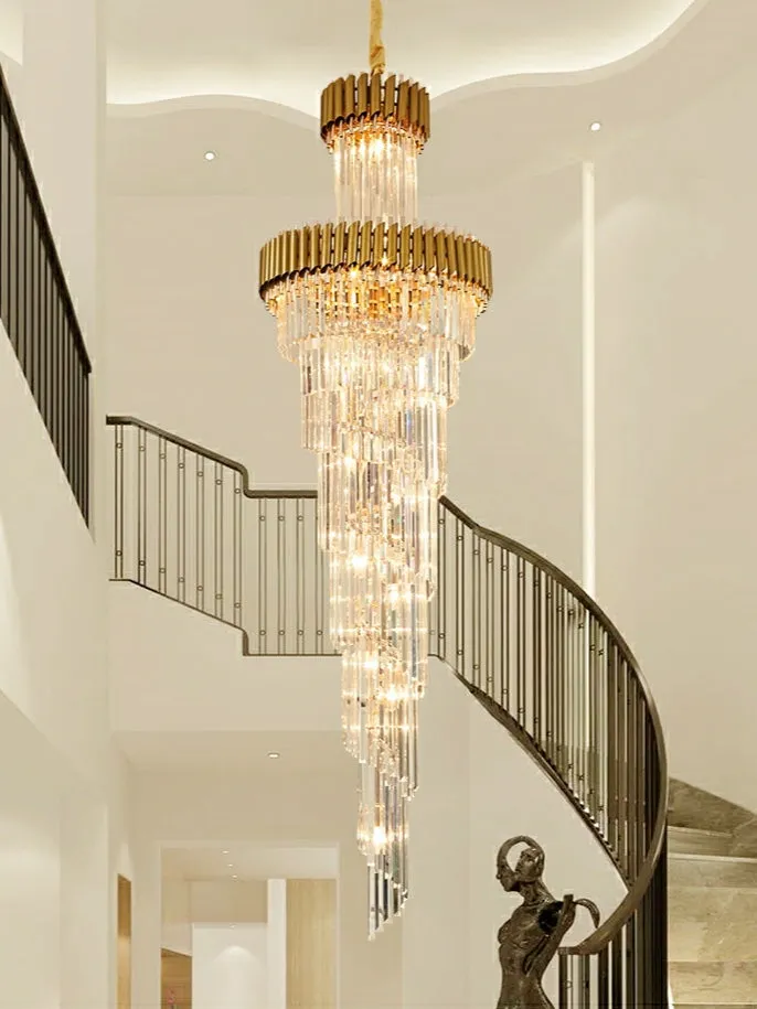 Classic Large Multi-layered Spiral Crystal Chandelier for Foyer/ Staircase