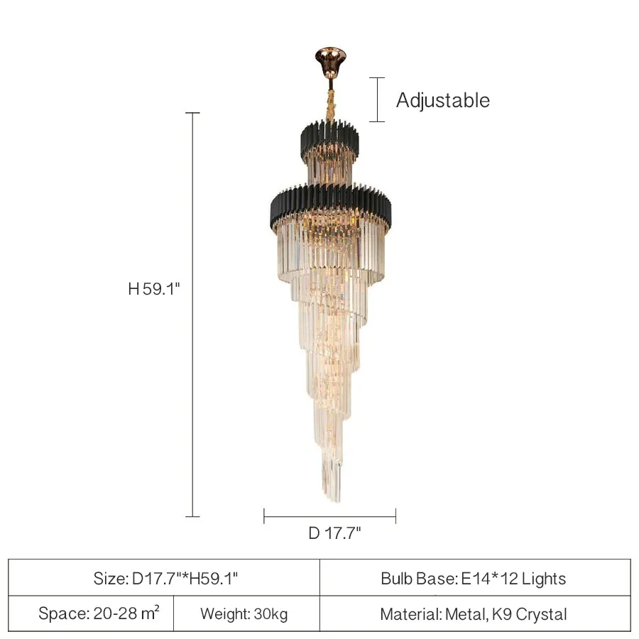 Classic Large Multi-layered Spiral Crystal Chandelier for Foyer/ Staircase