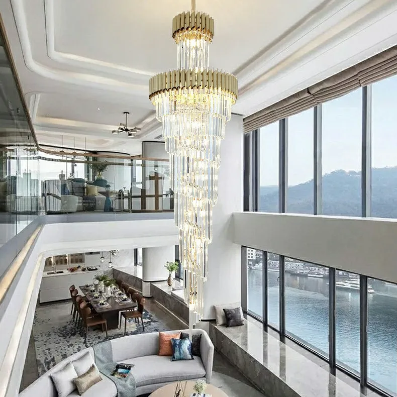 Classic Large Multi-layered Spiral Crystal Chandelier for Foyer/ Staircase