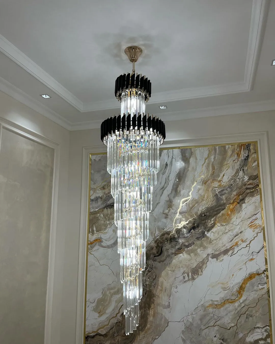Classic Large Multi-layered Spiral Crystal Chandelier for Foyer/ Staircase