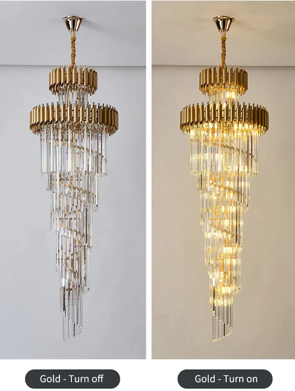 Classic Large Multi-layered Spiral Crystal Chandelier for Foyer/ Staircase