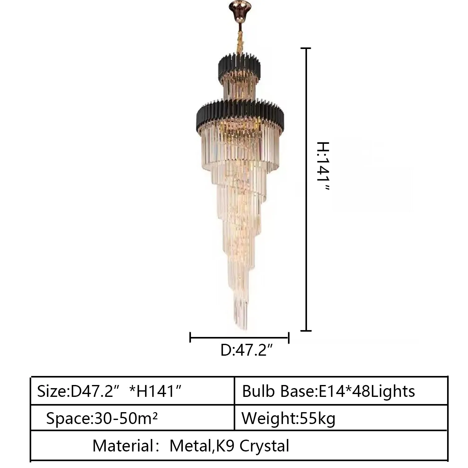 Classic Large Multi-layered Spiral Crystal Chandelier for Foyer/ Staircase