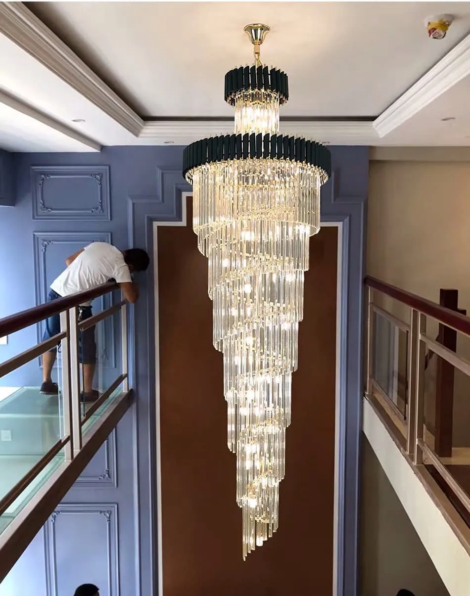 Classic Large Multi-layered Spiral Crystal Chandelier for Foyer/ Staircase