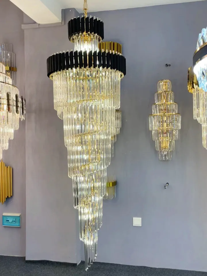 Classic Large Multi-layered Spiral Crystal Chandelier for Foyer/ Staircase