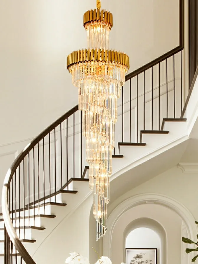 Classic Large Multi-layered Spiral Crystal Chandelier for Foyer/ Staircase
