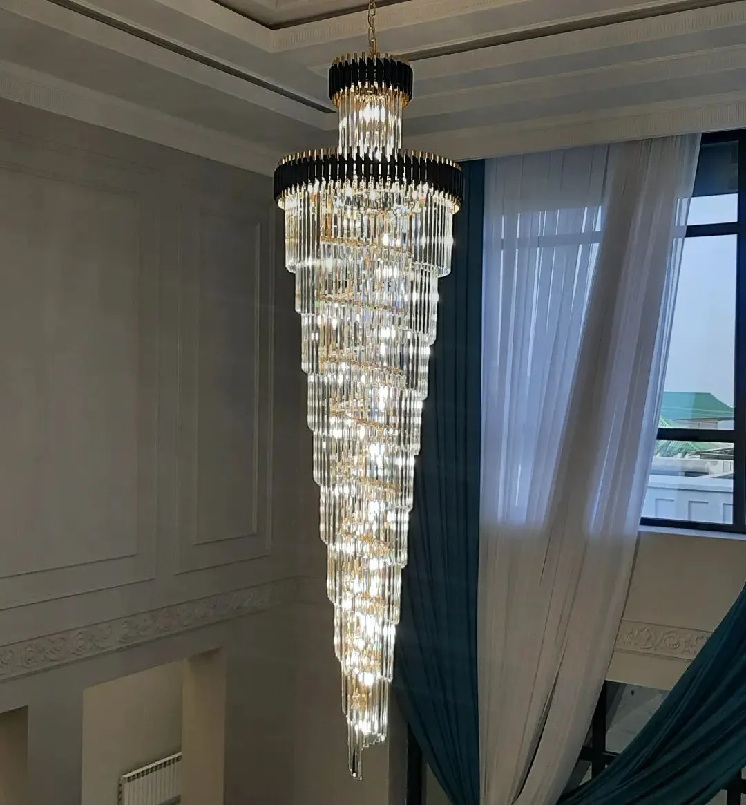 Classic Large Multi-layered Spiral Crystal Chandelier for Foyer/ Staircase