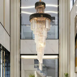 Classic Large Multi-layered Spiral Crystal Chandelier for Foyer/ Staircase
