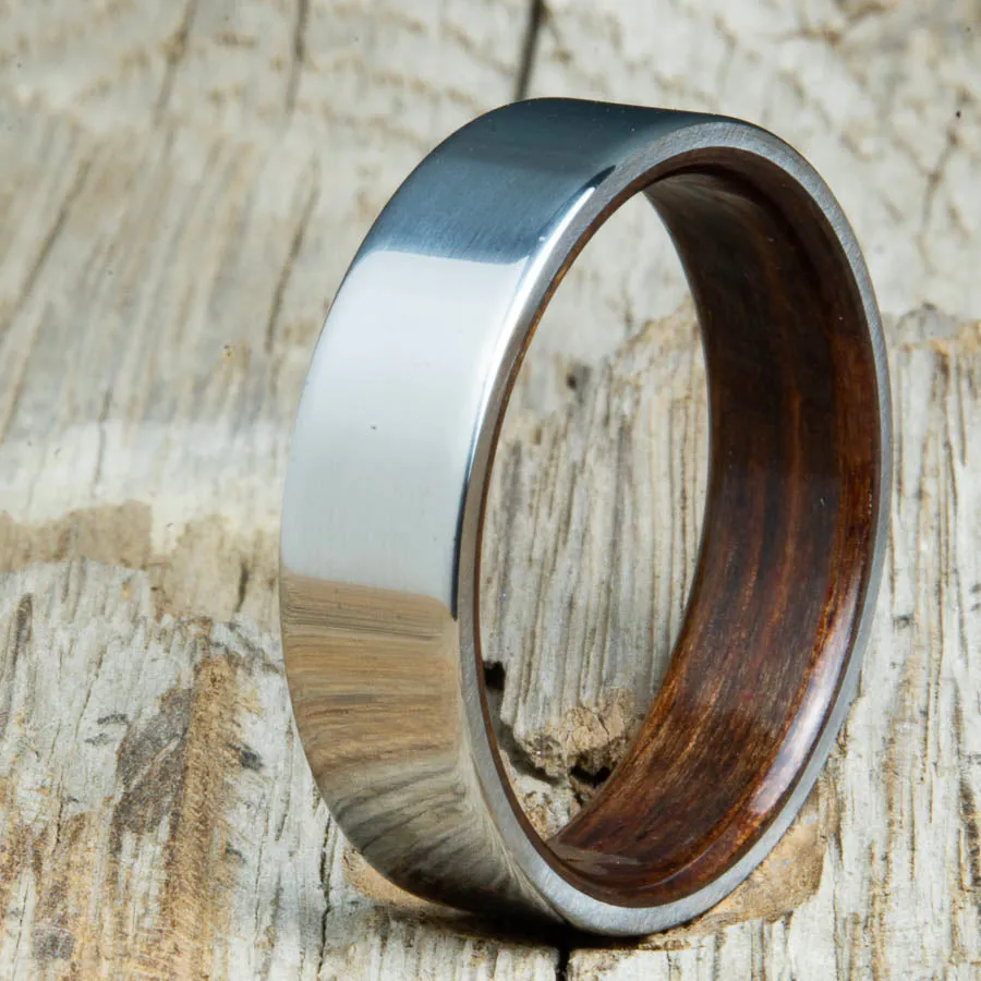 Classic titanium wood lined ring with Ebony wood