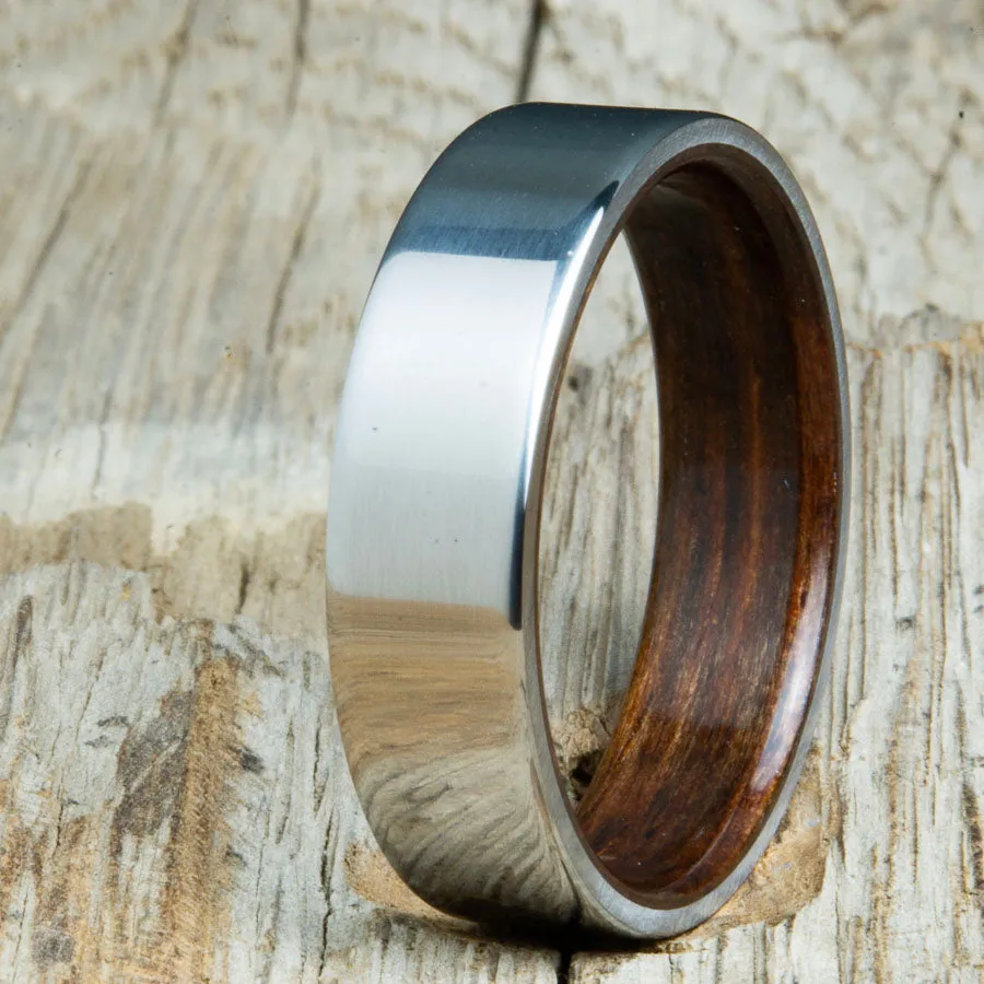 Classic titanium wood lined ring with Ebony wood