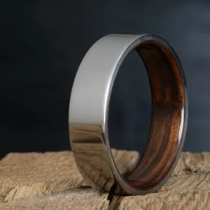 Classic titanium wood lined ring with Ebony wood