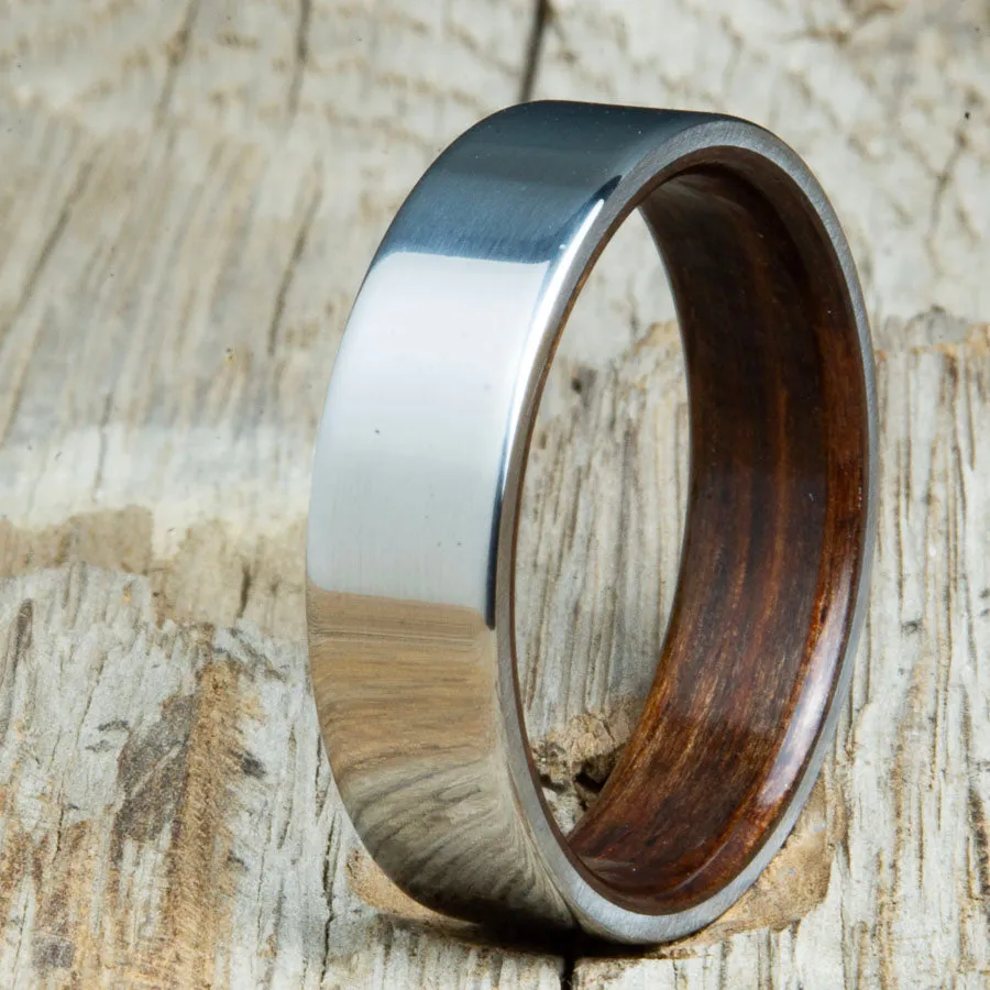 Classic titanium wood lined ring with Ebony wood