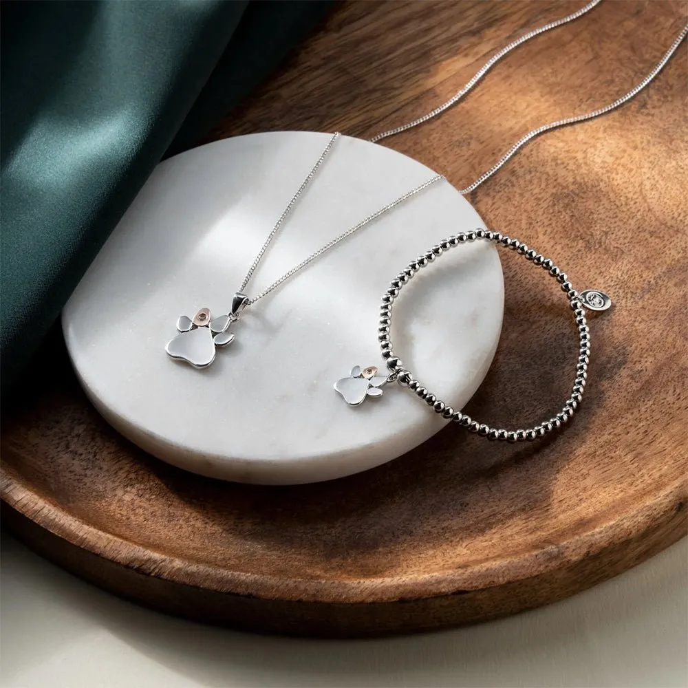 Clogau Paw Print White Topaz Pendant Necklace