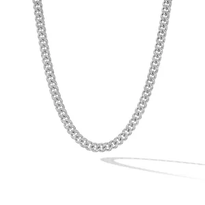 Curb Chain Necklace in Sterling Silver with Pave Diamonds