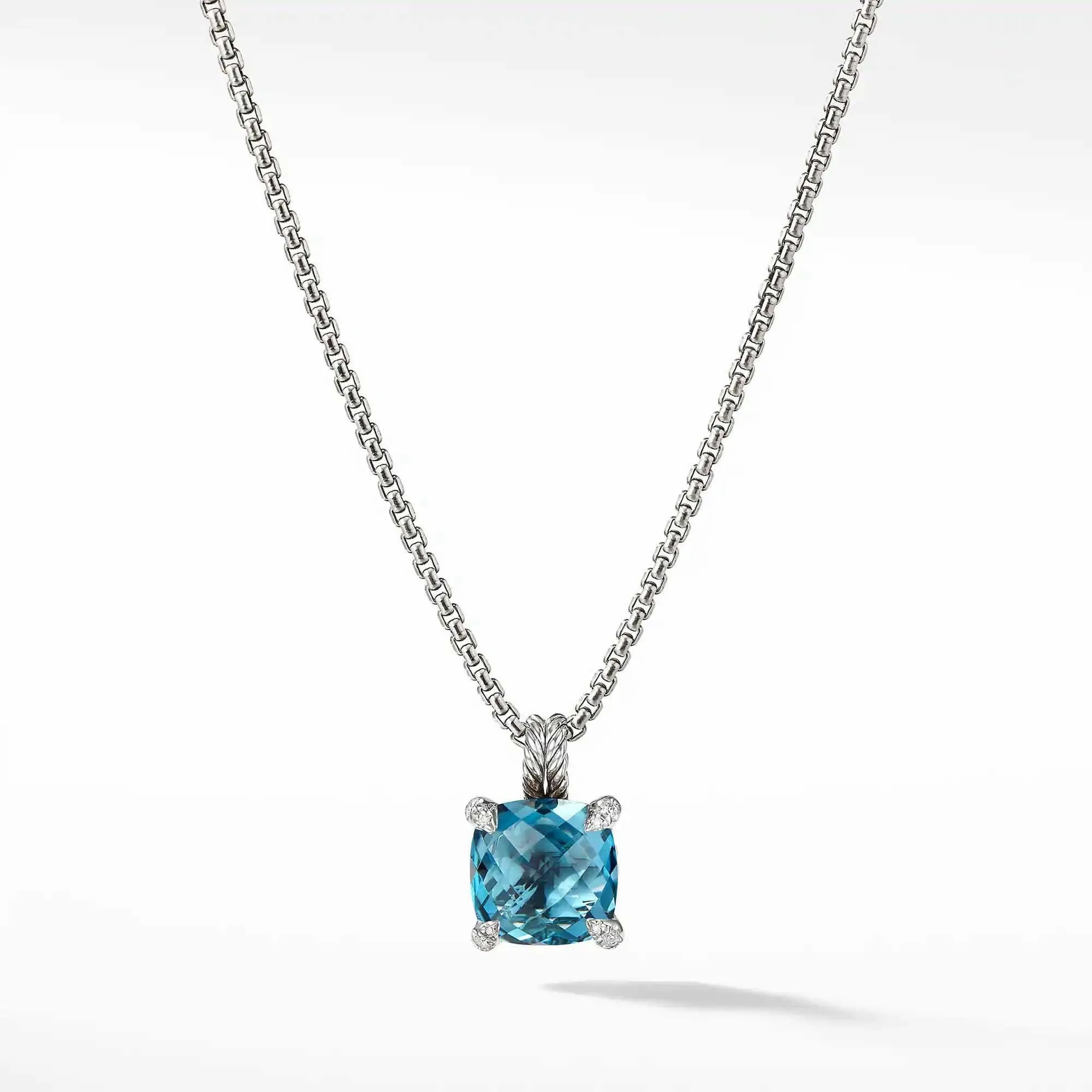 David Yurman Chatelaine Pendant Necklace with Hampton Blue Topaz and Diamonds, 11mm