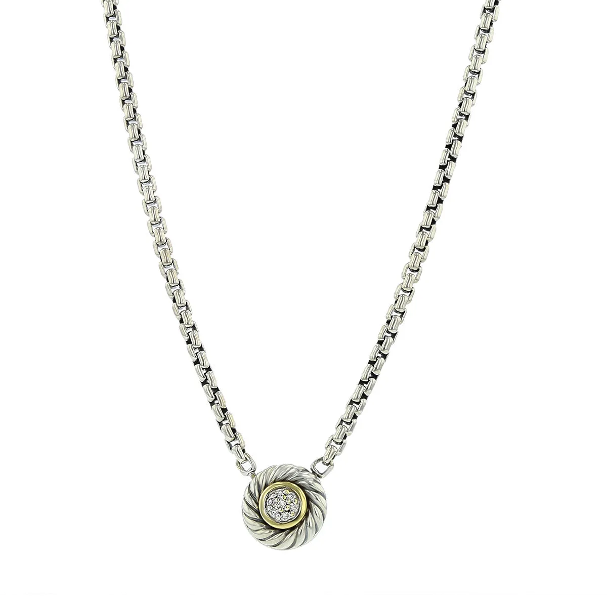 David Yurman Sterling 18k Gold Pave Diamond Albion Pendant Necklace