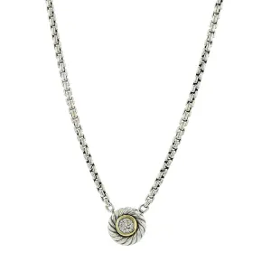 David Yurman Sterling 18k Gold Pave Diamond Albion Pendant Necklace