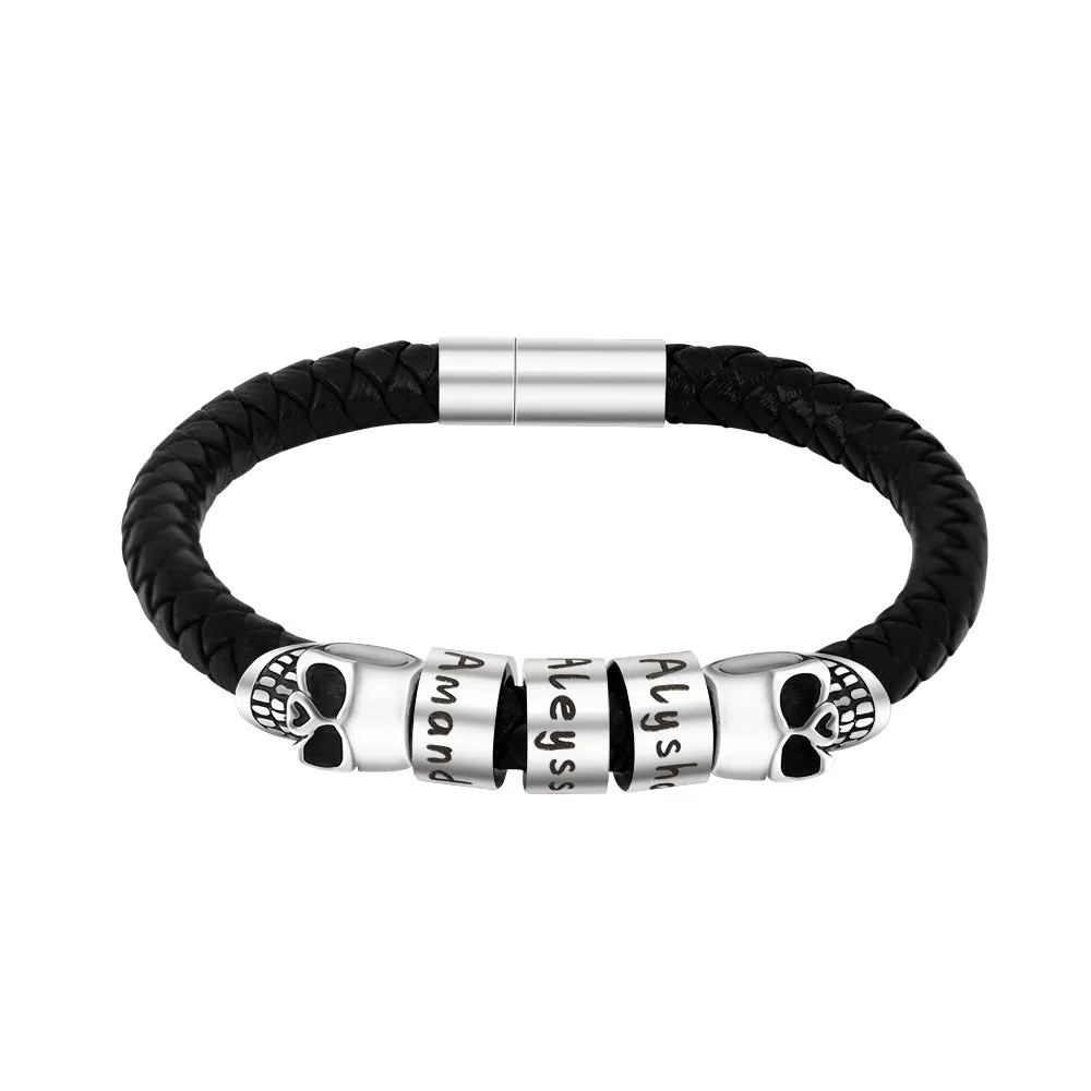 Double Skull Bracelet Stainless Steel Men's Bracelet Magnetic Snap Personality Trend Braided Bracelet Gift