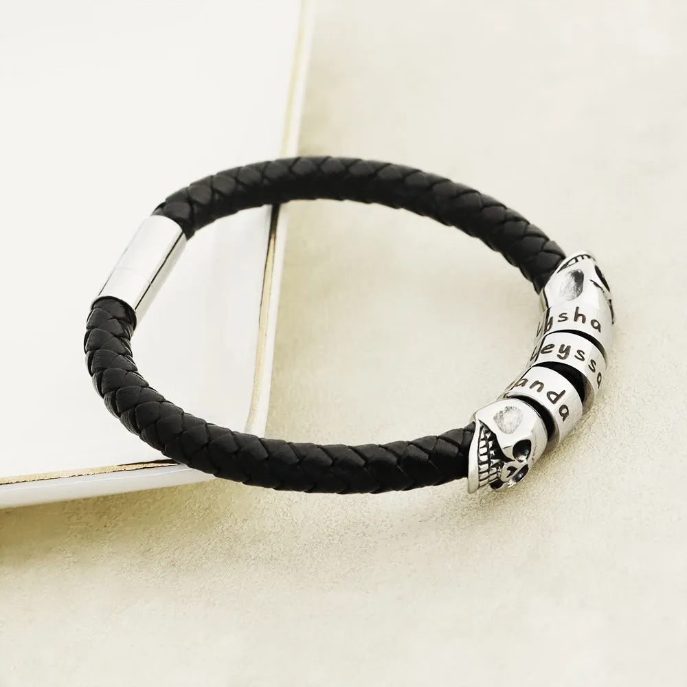 Double Skull Bracelet Stainless Steel Men's Bracelet Magnetic Snap Personality Trend Braided Bracelet Gift