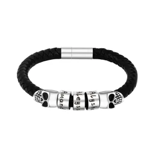 Double Skull Bracelet Stainless Steel Men's Bracelet Magnetic Snap Personality Trend Braided Bracelet Gift