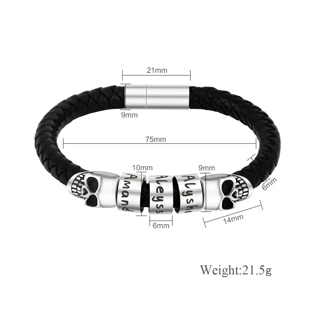 Double Skull Bracelet Stainless Steel Men's Bracelet Magnetic Snap Personality Trend Braided Bracelet Gift