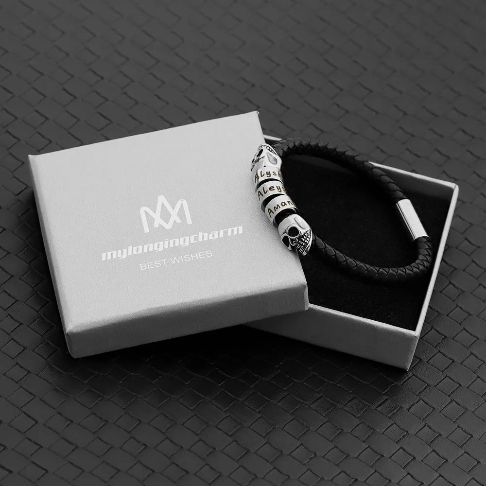 Double Skull Bracelet Stainless Steel Men's Bracelet Magnetic Snap Personality Trend Braided Bracelet Gift