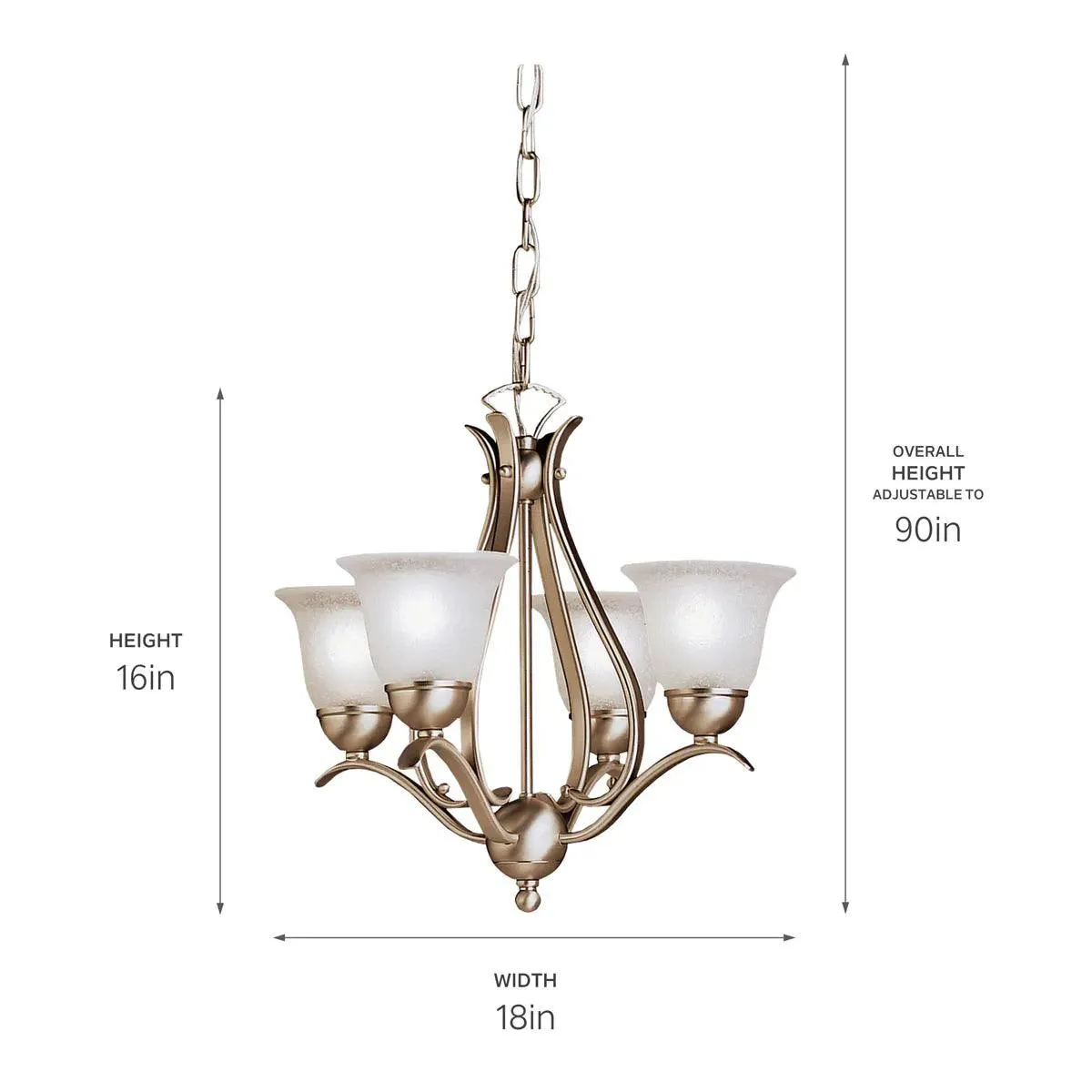 Dover 18" 4-Light Chandelier 1-Tier with Satin Etched Seeded Glass, Brushed Nickel Finish