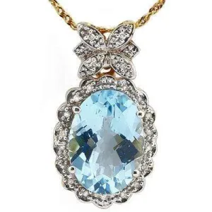 ELEGANT! 7 2/3 CARAT BLUE TOPAZ & (20 PCS) DIAMOND 10KT SOLID GOLD PENDANT