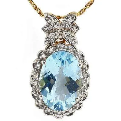 ELEGANT! 7 2/3 CARAT BLUE TOPAZ & (20 PCS) DIAMOND 10KT SOLID GOLD PENDANT