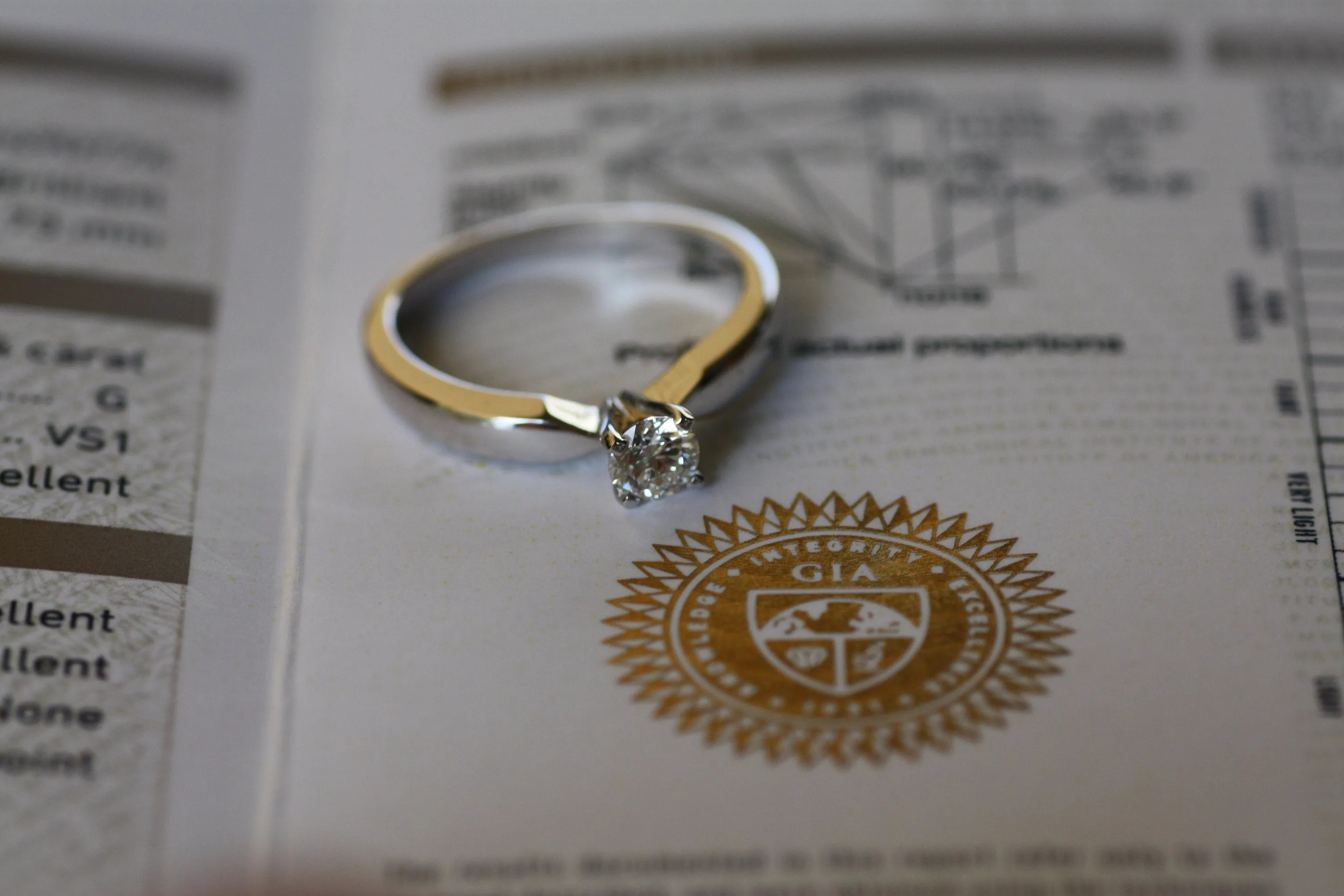 Engagement Diamond Elegant Gold Ring / GIA CERTIFIED Diamond