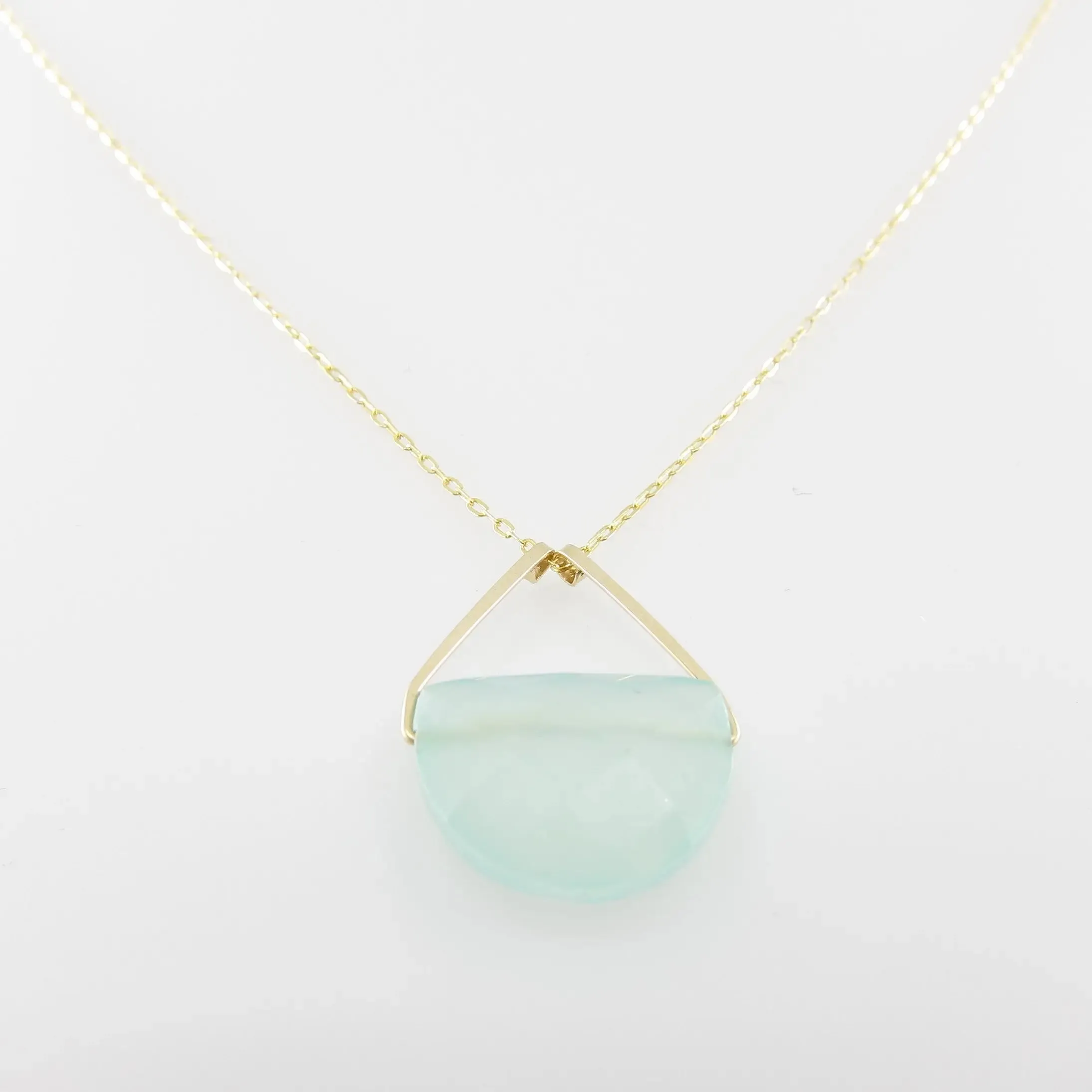 Faceted Aqua Chalcedony Half Moon Cut Gemstone Necklace