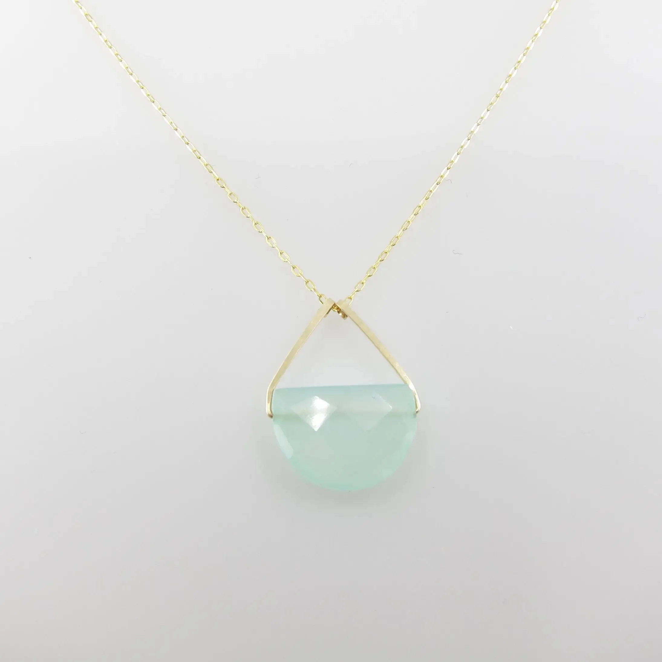 Faceted Aqua Chalcedony Half Moon Cut Gemstone Necklace