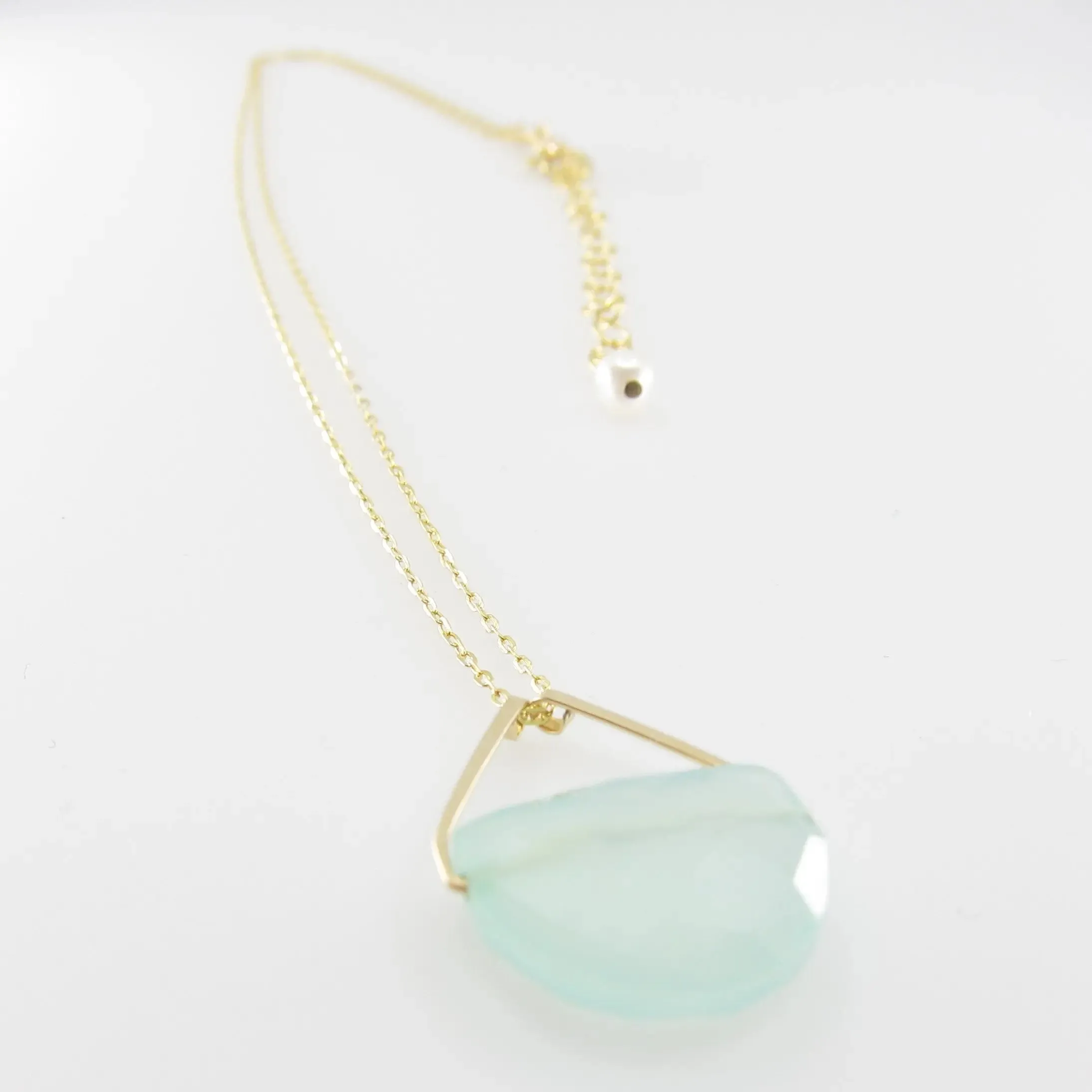 Faceted Aqua Chalcedony Half Moon Cut Gemstone Necklace